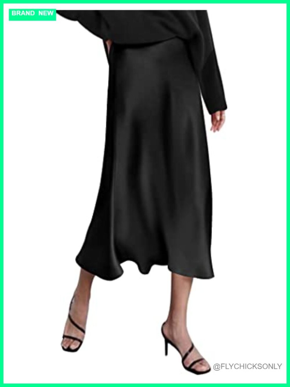 High Waist Midi Skirt Satin A-Line Silk